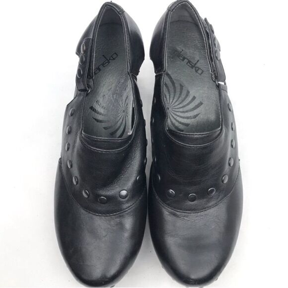 Dansko RYDER Black Leather Studded Heeled Platform Clogs - Picture 5 of 16